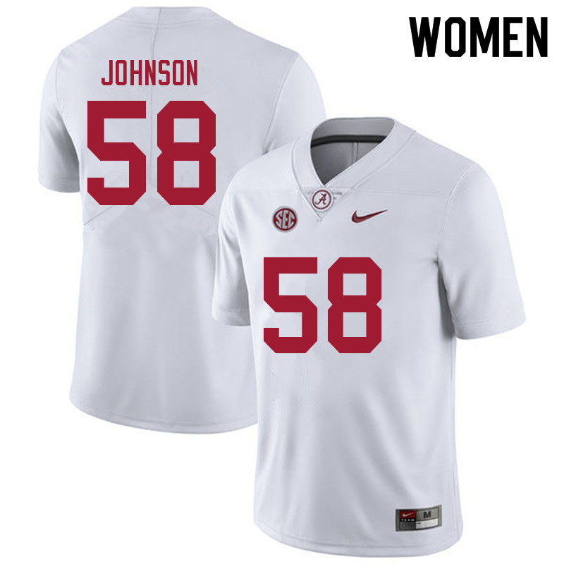 Women #58 Christian Johnson Alabama Crimson Tide College Football Jerseys Sale-White